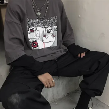 Cotto Naruto Tshirt Streetwear Amin Print T-shirts til Mænd, Kvinder Efteråret Lange Ærme Løs T-Shirt Tegnefilm Japan T-shirts Sjove Mand