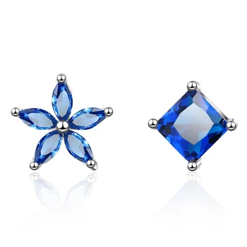 Udsøgte koreansk Stil Geometriske Blomst Stud Øreringe af 925 sterling sølv Asymmetrisk Blue Zircon Fashion Kvinder Øreringe