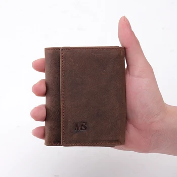 MS Vintage Mænd i Ægte Læder Kreditkort Sag ID Kontant Mønt Små Slanke Tegnebøger Arrangør Bifold-Wallet-Haspe Pung Og Q354