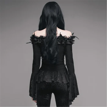 Gothic Kvinder Blonder Victorianske Bluse Flare Ærmet Steampunk Blomster Slim-Shirts, Casual Skjorte Top