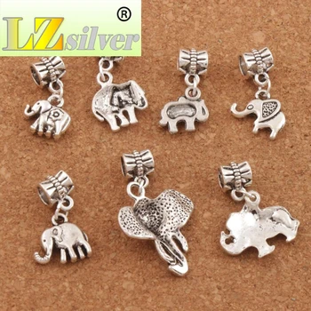 Blandet Elefant Store Hul Stolpe Dingle Europæiske Perler 35PCS Tibet Fit Armbånd Løse Perler BM53