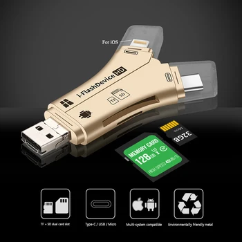 4 I 1 Kortlæser USB Type-C Mikro-USB-Belysning High-speed Universal Kort Læser til Apple Android Computer Forlængelse Overskrifter