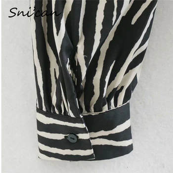 Snican Sort Zebra Stribet bluse Kvinder med Lange Ærmer Mode Kontor Damer Satin Shirts Haut Femme Elegante Sprint Za Toppe 2021