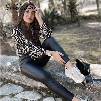 Snican Sort Zebra Stribet bluse Kvinder med Lange Ærmer Mode Kontor Damer Satin Shirts Haut Femme Elegante Sprint Za Toppe 2021