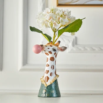 Nye Moderne Dyrs Hoved Harpiks Saftige Vase Flower Pot Hånd Maleri Giraf/Zebra/Bear/Panda Blowing Bubbles Dyr Bust Figur