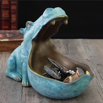 Stor Mund Hippo-Tasten Skål Hjem Harpiks Flodhest Figur Smykker Holder Lugtfri Harmløse Elegant Ornament Perfekt Home Decor