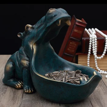 Stor Mund Hippo-Tasten Skål Hjem Harpiks Flodhest Figur Smykker Holder Lugtfri Harmløse Elegant Ornament Perfekt Home Decor