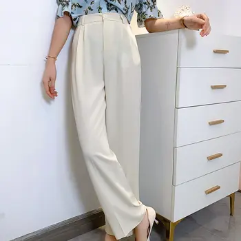 Bella Filosofi Kvinder Sommeren Elegante Lange Bukser, Vintage Høj Talje Bred Ben Bukser, Casual Koreanske Løs Straight Bukser Bunde