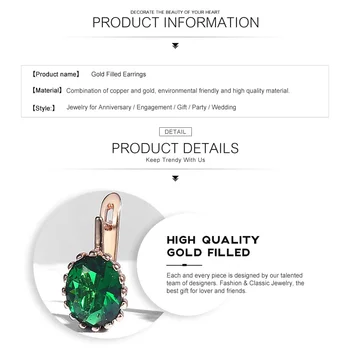 Klassiske Ovale Grønne Sten 585 Guld, Fyldt Runde Krystal Stud Øreringe Til Kvinder Mode Elegante Smykker Gave GE127A