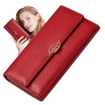 Ny Ægte Læder Tegnebøger Kvinder Lang Clutch taske Bank Kreditkort Indehaveren Pung Blødt Koskind Kvindelige Clutch Wallet Telefon taske 2020