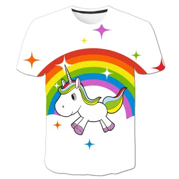 Piger Tøj Søde Unicorn T-shirt-Happy Birthday Sjove Rund Hals 3D-T-Shirts Pige Toppe Teenager Sommer Kort Ærme 4 til 14 Ys
