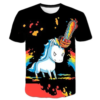Piger Tøj Søde Unicorn T-shirt-Happy Birthday Sjove Rund Hals 3D-T-Shirts Pige Toppe Teenager Sommer Kort Ærme 4 til 14 Ys