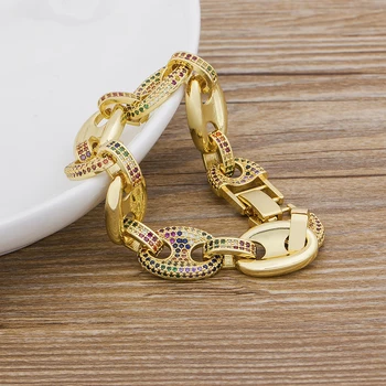 Nyt Design Kæde armbånd & Armbånd Guld Farve Micro Bane CZ Rainbow Armbånd Smykker Til Kvinder, Piger Bryllup Part Gave