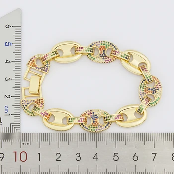 Nyt Design Kæde armbånd & Armbånd Guld Farve Micro Bane CZ Rainbow Armbånd Smykker Til Kvinder, Piger Bryllup Part Gave