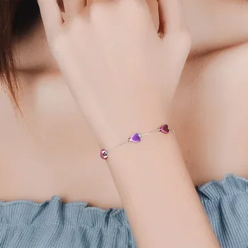 Bague Ringen Simpelt Hjerte formet Topaz Armbånd til Kvinder Individuel Karakter Sølv 925 Smykker, Farverige Ung Pige Studerende