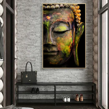 Stor Halvdelen Buddha-Ansigt Væg Kunst, Plakater Og Prints Guld Buddha Lærred Malerier På Væggen Buddhismen Kunst Billedet vægdekoration