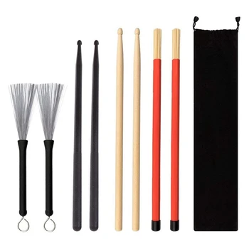 Drum Drum Sticks Brushe Sæt 1 Par 5A Tromme Sticks, 1 Par Pensler, Pinde, 1 Par Nylon Tromme Sticks,1 Par Tromme Børster