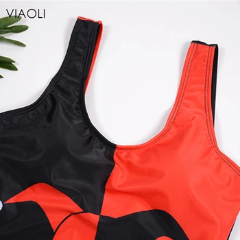 Kvinder Sexy Klovn udskrivning af Ét Stykke Badetøj Rød og sort farve syning Badedragt Kvindelige badetøj Badetøj Dame'Beachwear