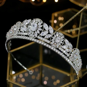 Høj kvalitet bryllup Tiara krone hovedklæde 3A zirconia krystal crown kvinde med hovedklæde og fest krone til dimissionsfest