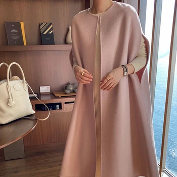 GALCAUR Overdimensionerede Tweed Frakke For Kvinder O-Hals uden Ærmer Patchwork Løs Vintage Pink Jakker Kvindelige 2020 Mode Efteråret Tøj