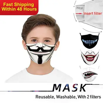 Zawaland Børn Klovn Jokeren Sjove Barn ansigtsmaske Vaskbar Munden Maske Beskyttende PM2.5 Filter Støvtæt Maske Dropshipping