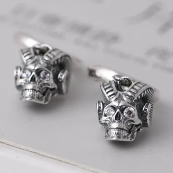 Nye solid ren S925 sølv mand øreringe vintage 925 sølv øreringe Kvinder øreringe med sølv horn og kranier