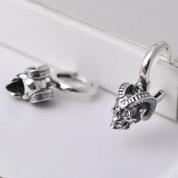Nye solid ren S925 sølv mand øreringe vintage 925 sølv øreringe Kvinder øreringe med sølv horn og kranier