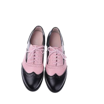 Fashion college stil Sort pink Ægte Læder sko til kvinder, fladskærms sko Plus Size Kvinde Brogues oxford sneaker tenis feminino