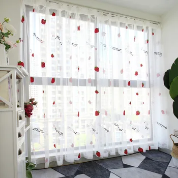 Søde Jordbær Tyl gardiner til pigeværelse Stue Soveværelse Vindue Gardiner Home Decor Hvid Broderet ren og skær Voile M231-Y