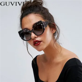 Guvivi Vintage Cat Eye Solbriller Kvinder Overdimensionerede Retro Kvindelige solbriller Sorte Nuancer Luksus Briller Brillerne UV400 oculos