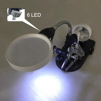 Auiliary Klip bordlampe Forstørrelse LED Desktop Håndholdt lup med 3STK Udskifteligt Objektiv og Lodning Stå