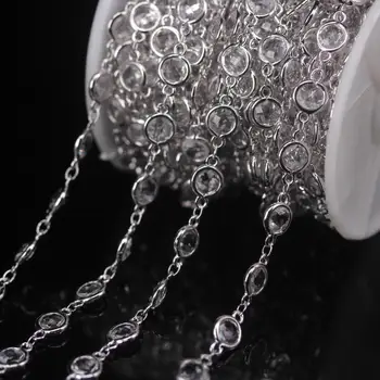 NYE! 3Meter Facetslebet Klar K9 Optisk Glas Krystal Mønt Perle Rosenkrans Kæder,Forgyldt Sølv Messing Flad Rund Beaded DIY Halskæder
