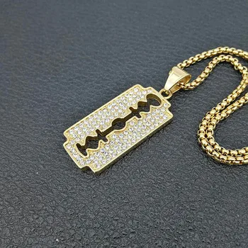 Rustfrit Stål Frisør-Blade Halskæde til Mænd Hip Hop Rapper smykker med 60cm Guld Farve Kæde