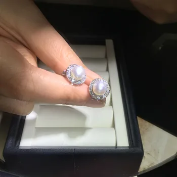 SHDIYAYUN Perle Øreringe af 925 Sterling Sølv Smykker, Vintage Style Naturlige Ferskvands Perle Diamant Stud Øreringe Til Kvinder Gave