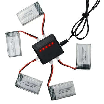 EBOYU 5pcs * 3,7 V 720mAh Lipo Batteri + 1 til 5 USB-Balance Oplader til Syma X5C X5SW X5SC X5 RC Quadcopter Drone Batteri