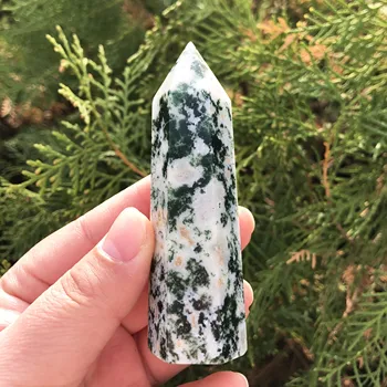 Moss Agate Crystal Punkt Naturlig Gemstone Halskæde Healing Sten Chakra
