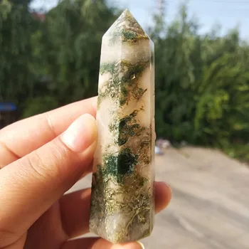 Moss Agate Crystal Punkt Naturlig Gemstone Halskæde Healing Sten Chakra