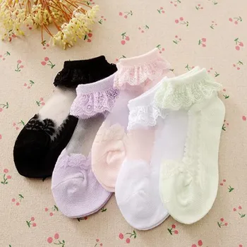 5pairs/masse Sommer Baby Piger Blonder Ultra-Tynd Mesh Crystal Sokker Båd Sokker Solid Farve Usynlige Sokker Kids Socks