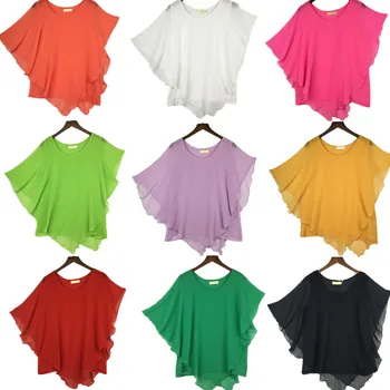 2020 Sommeren kvinder chiffon fashion shirts,sexet batwing ærme Kvinder Toppe Blusas bluse ,plus size S - 5XL 6XL Femininas Toppe