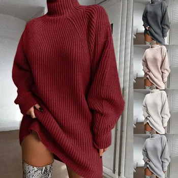 Mænds Sweater Kvinder Lang Sleeveturtlenec Vinteren Høj Talje Løs Sweater Kjole Pullover Jumper Mode Sweater Kvinder I 2020