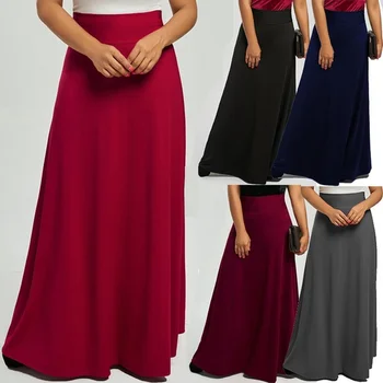 Nederdele Kvinder Sommer Mode Afslappet Multi-farvet Plus Size Høj Talje Gulv Længde Slim Fit Nederdele Solid Farve Kvindelige Nederdel