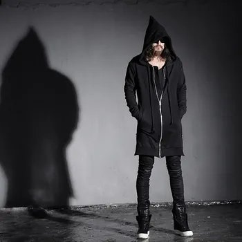 2018 Nye Mode Herre Hooded Sweatshirt Design Punk Rock Stil Wizard Hat Forlænget Side Lynlås Street Wear Hip Hop Mænd Hoodie