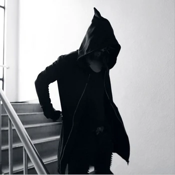 2018 Nye Mode Herre Hooded Sweatshirt Design Punk Rock Stil Wizard Hat Forlænget Side Lynlås Street Wear Hip Hop Mænd Hoodie