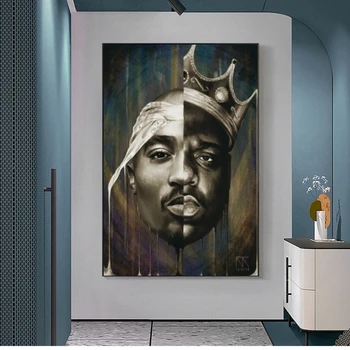 Rapper Stjernede Lærred Plakater Portræt af 2PAC Tupac og Biggie Væg Kunst, Lærred Malerier på Væggen 2PAC Pictures Home Decor