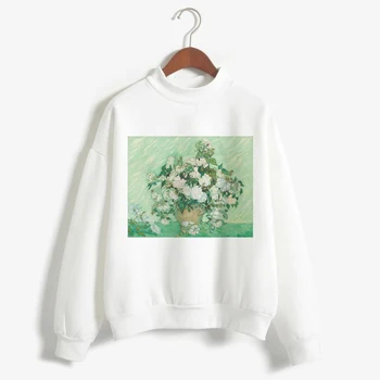 CDJLFH Van Gogh Print langærmet Skjorte Fashion Kvinder Femme 2018 T-shirts, Vinter Søde Tshirt Casual Toppe