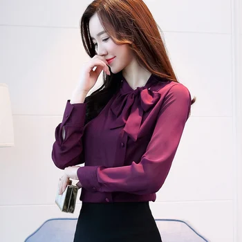 Blusas mujer de moda 2021 lange ærmer chiffon blouse kvinder shirts bue krave kontor dame bluse dame toppe og bluser 2544 50