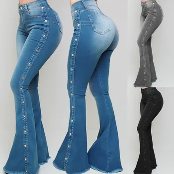 Jeans Kvinder Mode Slim Fit Tynde Bell Bottom Butt Lift Vasket Jeans Streetwear Kvindelige Bukser Oversizesd Denim Bukser