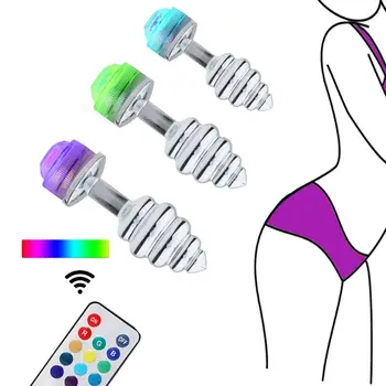 Fjernbetjeningen skifter Farve LED-Lampe Anal Plug Anus Dilatation Gevind Lysende Butt Plug Masturbator Flirt Sex Legetøj