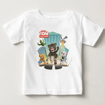 Tegnefilm trykt børn sommer bomulds T-shirt talende kat spil dreng/pige-toppe åndbar komfort TShirt Sjove Tegneserie toppe MJ