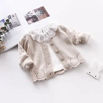 2020 Efterår Og Vinter Baby Piger Sweater Cardigan Med Lange Ærmer Børn Strikket Frakke Jakke Til Barn Pige Bomuld Prinsesse Spædbarn Pige